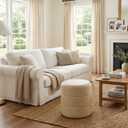 Spatial Order 18" Round Ottoman - Cream Faux Leather, 17.5"D x 17.5"W x 18"H