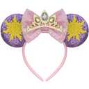 Princess Mouse Ears Headband for Women Adult, Crown & Star Sequin Mouse Ears Cute Park Ears