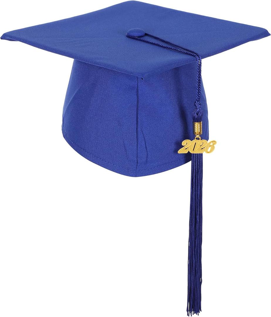 2 x Unisex Matte Preschool and Kindergarten Graduation Cap with Year Charm Tassel (One Size, Royal Blue)