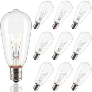 10-Pack Edison Replacement Bulbs ST40 Light Bulbs, 7W 120V E17 Screw Base, Edison Replacement Bulbs for Outdoor String Lights, Bulb for Patio Garden Backyard Decor, Warm White
