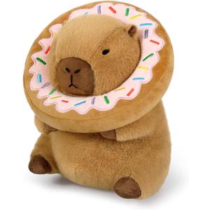 Ditucu Cute Capybara Plush Pillow with Wearable Donut Headgear Stuffed Animal Food Capibara Plushies Toys Gifts for Kids Brown 11 inch