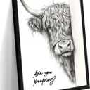 Funny Highland Cow Bathroom Wall Art, Humorous Are You Pooping Canvas Wall Decor Painting, Black and White Rustic Farmhouse Animal Prints Pictures for Restroom Bathroom 16x24 Inch Framed