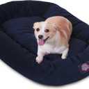 Majestic Pet 32 Inch Micro Velvet Calming Dog Bed Washable  Cozy Soft Round Dog Bed with Spine for Head Support - Fluffy Donut Puppy Mat 32x23x7 (inch) Medium  Navy