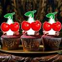 Cherry Birthday Party Supplies 48PCS Cherry Cupcake Toppers Sweet Cherrties Party Cake Decorations Fruit Theme Baby Shower Decor for Girls Wedding Bridal Shower Supplies