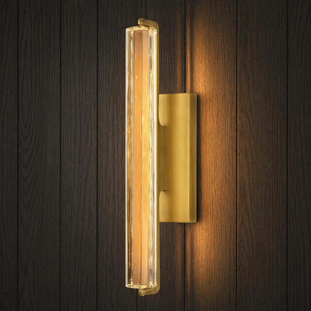 Crystal Wall Sconce, 19'' Brass Bathroom Wall Sconce, Modern Single Sconce Wall Lighting, Upgrated K9 Crystal Gold Wall Light, Bedroom Vanity Sconce, Wall Lamp for Living Room, Stairway, Hallway