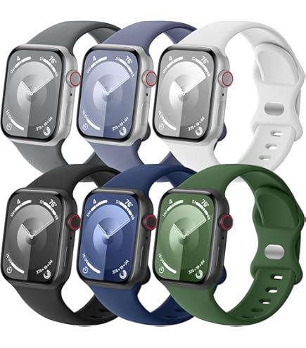 SNBLK 6 Pack Sport Bands Compatible with Apple Watch Bands for Men 45mm 46mm 44mm 41mm 40mm 42mm 38mm 49mm Women, Soft Silicone Apple Watch Ultra 2 Band for iWatch Series 10 9 8 7 6 5 4 3 2 1 Ultra/SE, Set Of 3