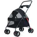 Pet Stroller 4 Wheels Dog Cat Stroller,Pet Folding Stroller,Foldable Dog Cat Cage Jogger Stroller with Storage Basket and Cup Holder,Breathable and Visible Mesh for Medium Small Dogs Cats