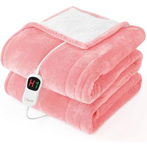 Homemate Electric Heated Blanket Full - 72"x84" Heating Bed Blankets Throw with 10 Heating Levels 8 Hours Auto Off Fast Heating Over-Heated Protection Ultra Soft Warm Flannel ETL Certified Pink