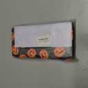 Halloween Pumpkin Wallet for Women, PU Faux Leather Zip Around Wallet with Wristlet, 12 Card Slots Large Capacity Credit Card Holder