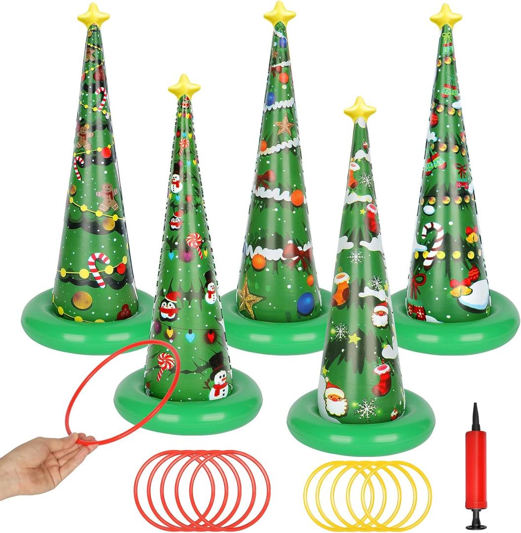 5 Pack Inflatable Christmas Tree Ring Toss Game,Christmas Party Games for Kids,Adults,Family,Christmas Indoor Outdoor Game Garden Toys