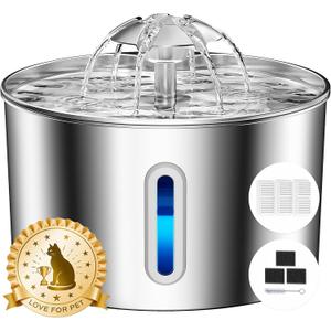 Cat Water Fountain Stainless Steel - 74oz/2.2L Pet Gift Dog Water Dispenser Automatic Silent Cats Dispenser for Drinking Indoor Metal Kitty Spout Fountains with 3 Filters & 3 Sponges Cat Dogs Gifts