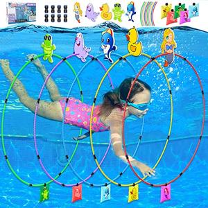 Gushu Diving Toys 15 PCS Pool Toys for Kids Age 4-8 8-12 Water Swim Thru Rings with Buoys and Sandbags Underwater Training Program Swimming Pool Games Water Sports Gifts