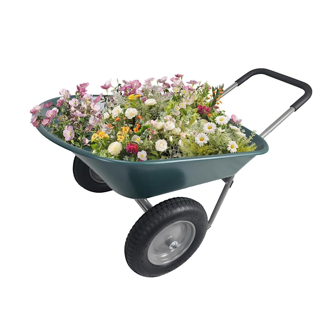 Elevon Wheelbarrow Garden Cart, Heavy Duty Home Utility, Dual-Wheel Home Garden Yard Utility Wheelbarrow Cart with Built-in Stand
