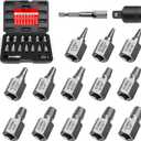 15 Pieces Screw Extractor Set, Easy Out Bolt Extractor Kit, 3/8" Inch Drive Hex Head Multi-Spline Bolt Remover Kit Tool for Removing Stripped, Broken Rusted Bolts Screws