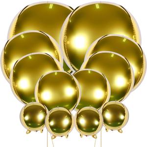 12 Pcs Orb Balloons for Party Decorations, 5 Sizes 32/22/18/15/10 Inch 4D Sphere Balloons Metallic Round Balloons for Grad Party, Wedding Party Decorations (Gold)