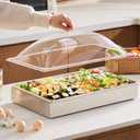 VEVOR Countertop Food Serving Display Container, 1 x 1 Pan Stainless Steel Food Serving Tray, Buffet Condiment Dispenser Display Rack with Clear Lid & 3 Ice Trays, for Restaurant Hotel Kitchen Party