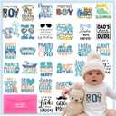 Kaciola 30 Sheets Baby Shower Games Iron on Transfers, Baby Boy DTF Transfers Ready to Press Bodysuit Making Stickers Iron on Decals for T Shirts Hoodie DIY Crafts (Boy)