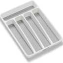 Madesmart Mini 5-Compartment Premium Antimicrobial Plastic Silverware Tray for Drawers, Cutlery and Utensil Tray Kitchen Drawer Organizer, White