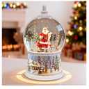 Christmas Snow Globes Musical,6H Timer Cylinder Glitter Snow Globe,White Snow Globes Christmas with Music Box Including 8 Songs, Battery Or USB Cable Powered