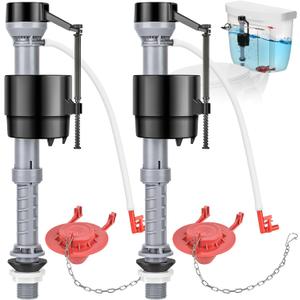 Universal Toilet Repair Kit for Inside Tank Includes Adjustable Fill Valve & 2-Inch Flapper, Quiet & Easy Installation (Red, 2-Pack)