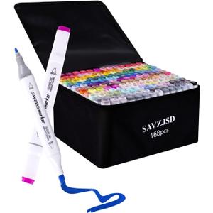 SAVZJSD 168 Colors Alcohol Markers, Dual Tip Markers for Artists or Adults in Coloring, Painting(Fine & Broad)