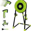 Leeray 3-in-1 Bristle Target Board Game – Axe Throwing Game for Backyard with Throwing Axes, Soft Tip Darts, and Ninja Stars – Safe Outdoor Games & Kids Toys for Ages 6+ (18 inch Green)