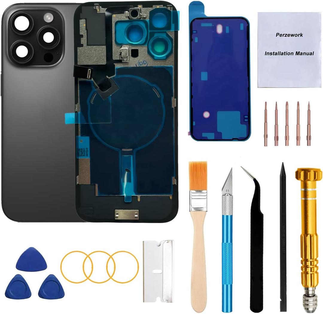 Rear Back Glass Replacement for iPhone 16 Pro Max 6.9-inches with Reparing Tool Kit and All Necessary Parts (Black Titanium)