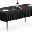 Wish Care Black Spandex Table Clothes for 8 Foot Rectangle Tables Wrinkle Free Stretch Fitted Tablecloths 8ft Pleated Ruffle Elastic Table Cover Skirt for Banquet Dining Outdoor Home Party Tablecloth (96" x 30" (Rectangular))