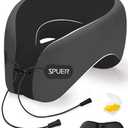 SPUER Travel Pillows for Airplanes, Neck Pillow Airplane, Travel Accessories with Eye Mask, Earplugs & Storage Bag, Memory Foam Neck Pillow for Sleeping, Flights, Cars, Office (Dark Gray & Black) M