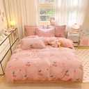 Pink Duvet Cover Queen Size, Fluffy Comforter Cover Set, Kawaii Bedding Sets for Girl Ultra Soft Cute Floral Bed Set for Kids (Pink, Queen) (Cherry)