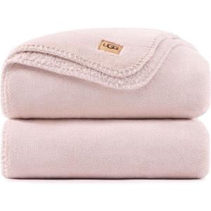 UGG Whitecap Full/Queen Blanket, Fleece Fluffy Blanket for Bed, Luxury Cozy Oversized Throw for Couch, Washable Hypoallergenic Queen Bedding, Cute Decor, 90" x 90", Quartz Pink