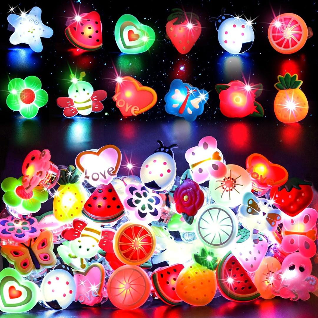 LovesTown 50PCS LED Light up Rings, Light up Toys for Kids Glow in the Dark Party Supplies Flashing for Party Favors Classroom Prizes Goodie Bag Stuffers