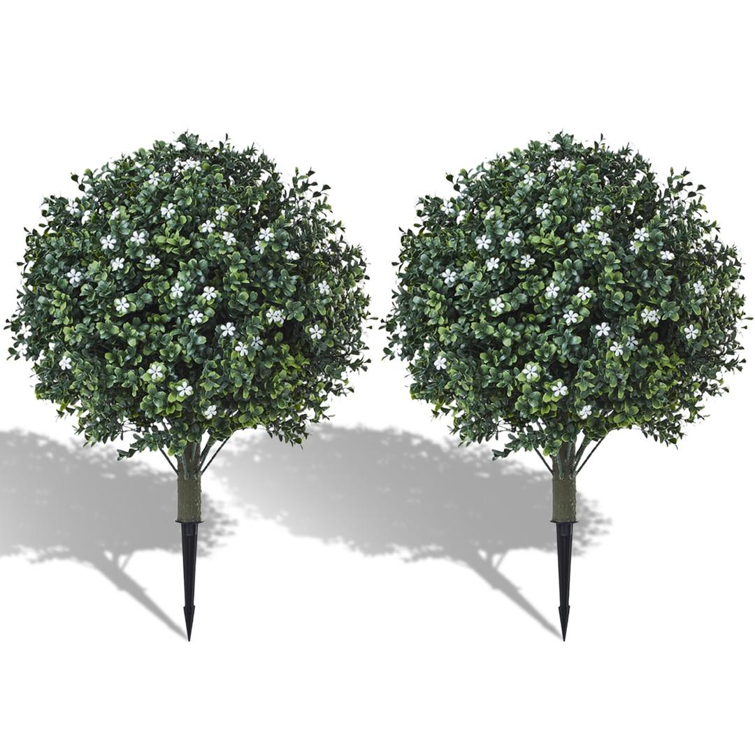 KMTOSA Artificial Campanula with White Bellflower Garden Accents, Set of 2, 22 Inches with Metal Stands, Faux Ornamental Grass Decor for Outdoor Lawn & Patio