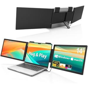 HotYeah Triple Laptop Screen Extender, (Windows & Mac) 14" 1080P Dual Portable Extended Monitor, USB-C Travel Display w/Kickstand, Tri Screen Monitor for 14-16" Laptop, Plug and Play