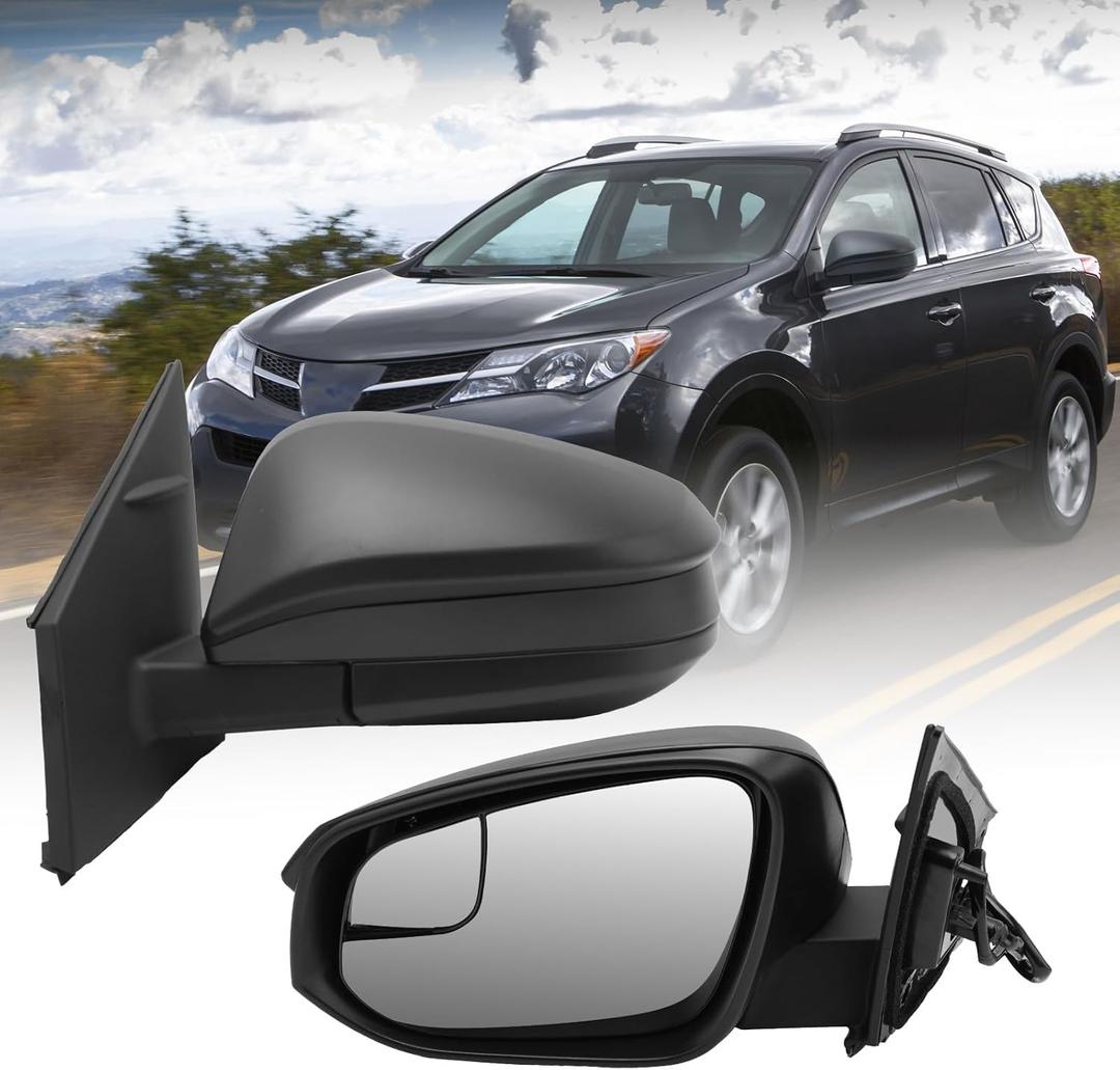 Left Driver Side Mirror Compatible with Toyota RAV4 2016 2017 2018 Door Mirrors Power Glass Manual Folding Non-Heated (Black- 3 Pins)