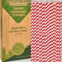 Extra Long Paper Straws 10 Inch - Biodegradable Disposable Long Drinking Straws - Red/White Striped, 100