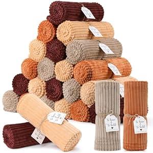 24 Pcs Terracotta Wedding Flannel Throw Blanket Bulk 50 x 60 Inch with to Have to Hold Card Striped Ribbed Soft Throw Blanket Lightweight Blankets for All Seasons Wedding Gifts Sofa Room(Terracotta)