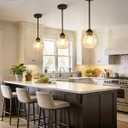 8 Inch Modern Farmhouse Pendant for Kitchen Island, Adjustable Height Hanging Fixture with Hammered Glass, Matte Black, Dining Room Entryway - PL101HBK-L