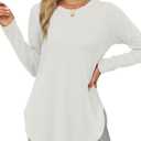 XIEERDUO Womens Long Sleeve Round Neck Shirts Side Split Basic Loose Tunic Tops Casual 2025 (White) XL