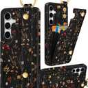 Petitian for Samsung Galaxy S25Plus/S24 Plus Case with Wallet - Women Girls Cute Girly Aesthetic Unique Design with Leather Credit Card Holder Cardholder Stand Wristband, Grow Flower