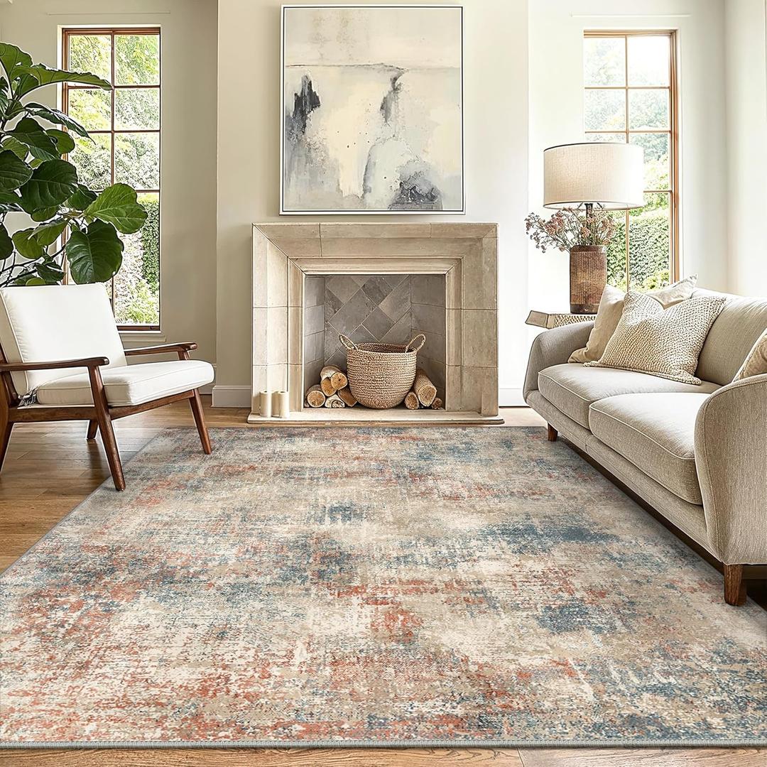 GENIMO Washable Area Rugs for Living Room Bedroom, 10x14 Modern Abstract Non Slip Rug, Low Pile Soft Contemporary Indoor Floor Carpet Cover for Dining Room Kitchen, Multi