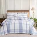 Sophia & William Cotton Comforter Cover Set Queen Size, Waffle Weave White Duvet Cover Set 3 Piece, White + Blue