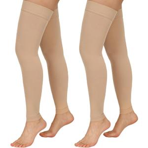 2 Pairs Compression Stockings for Women & Men, 20-30mmHg Thigh High Compression Socks, Footless Medical Socks with Silicone Dot Band--Best Support for Nursing Sports Varicose Veins(Beige,L)
