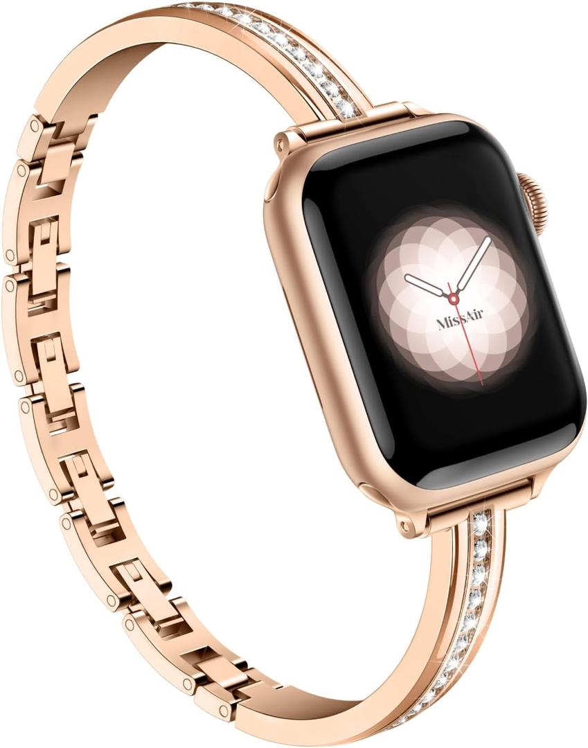 Missair Bands Compatible with Apple Watch Band  for Women, Slim Metal Dressy Jewelry Bracelet with Bling Diamond for iWatch Series 10 9 8 7 6 5 4 3 SE Ultra, Size: 44/45/46/49/42mm(Series 3)