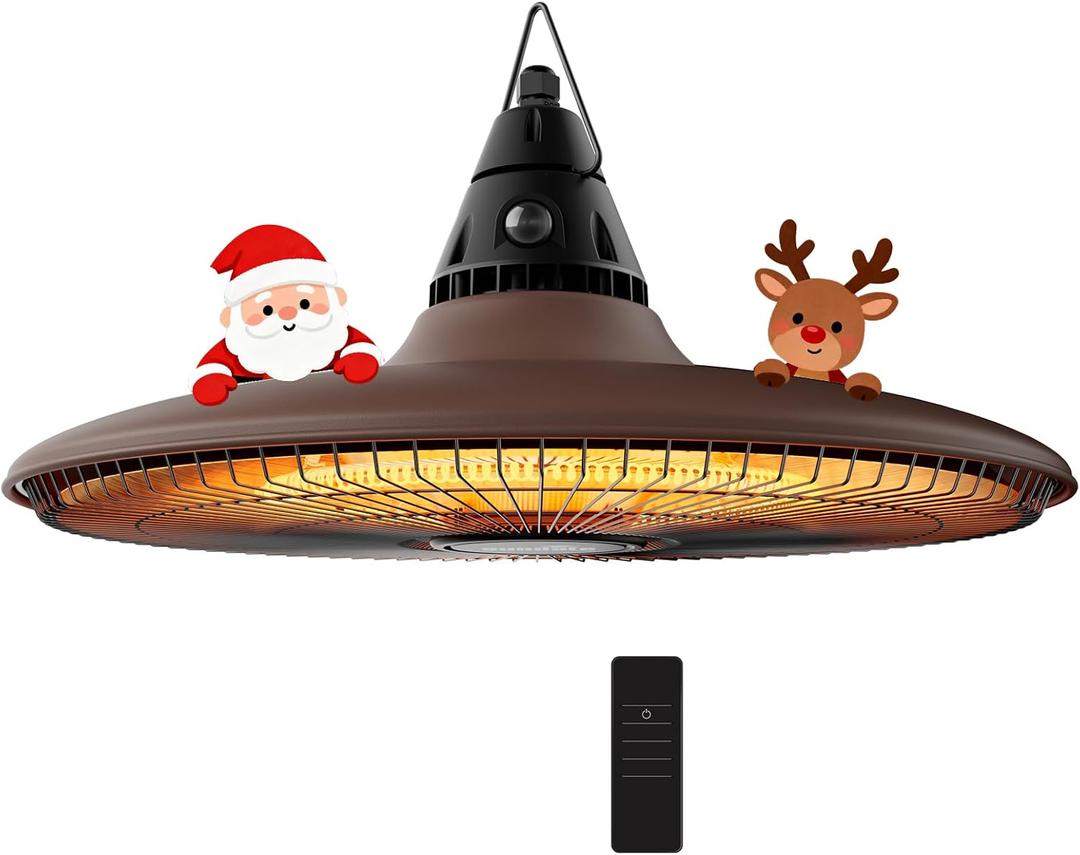 Hanging Heater, 1500W Outdoor Electric Patio Ceiling Heater with Remote Control, Infrared for Courtyard, Garage, Patio, Overheat & Tip-Over Protection, Waterproof, Brown