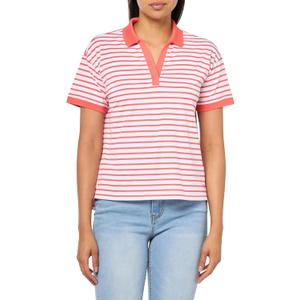 PUMA Women's Everyday Stripe Pique Polo (Large, White Glow-salmon)