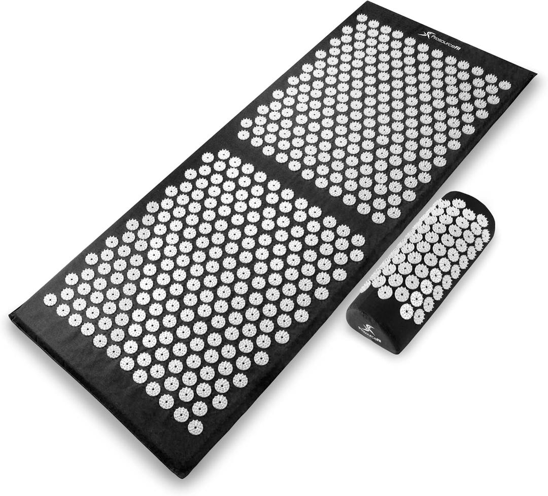 ProsourceFit Acupressure Mat and Pillow Set for Back/Neck Pain Relief and Muscle Relaxation (XL - Black/White)
