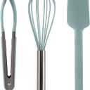 COOK WITH COLOR Stainless Steel Silicone Tipped Kitchen & BBQ Tongs Set, 3 Pc Utensils, Green (Mint)