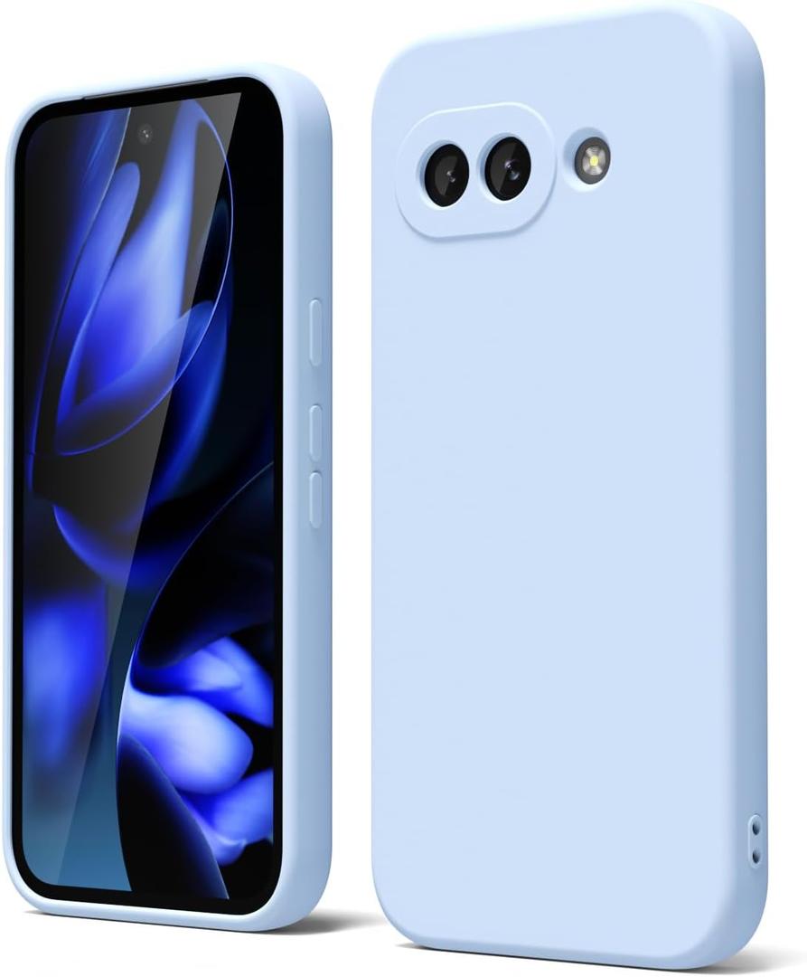 Oakxco for Google Pixel 9a Phone Case Liquid Silicone, Cute Thin Slim Grip Soft Rubber Gel for Women Men, Smooth Matte TPU Plain Solid Color Girly Simple Case with Camera Cover Protection, Light Blue