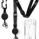 DELSWIN Heavy Duty Retractable Lanyard - Breakaway Lanyards for ID Badges Keys, Retractable Keychain with Upgraded Carabiner, Key Ring, and 2-Card Thumb-Slot Badge Holder, 8 oz Retraction (Matte Black - Lanyard)